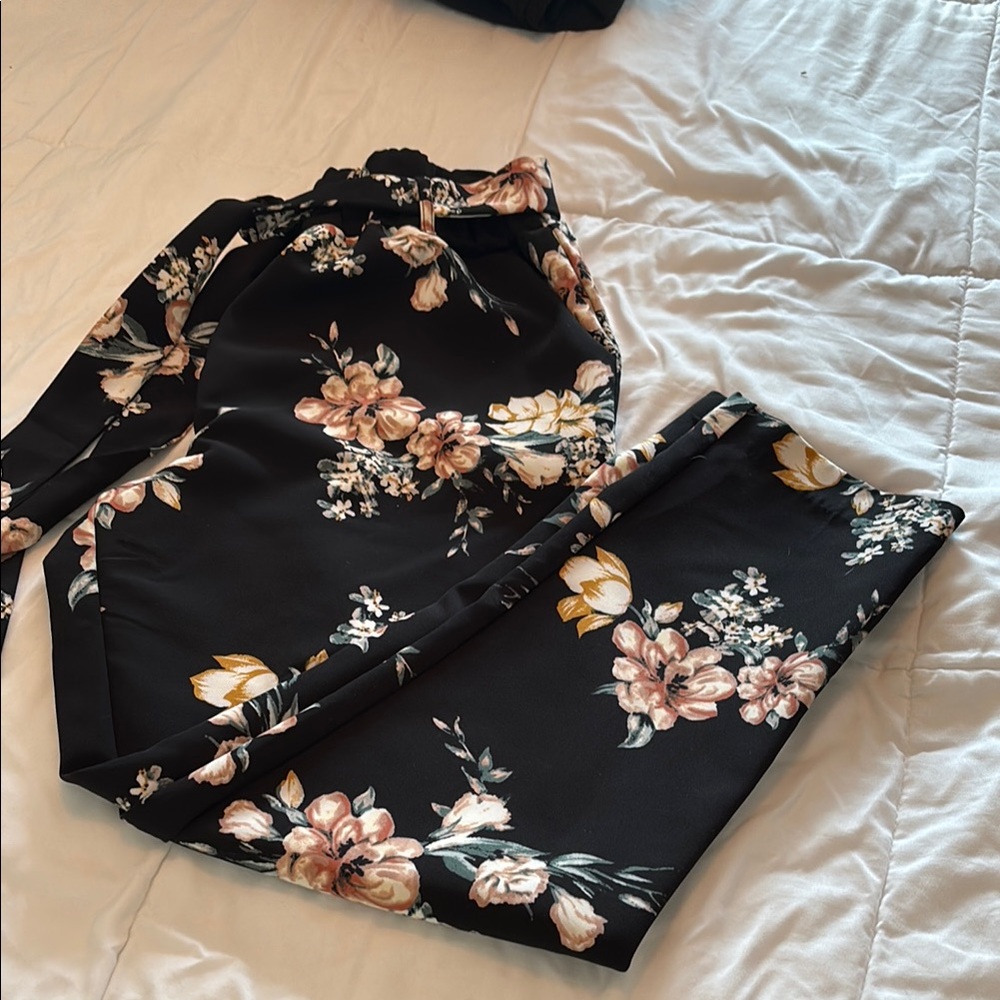 Floral Black Pants